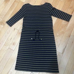 Charter Club Weekend Striped Drawstring Dress Women Small Navy Glitter Gold